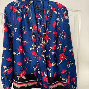 Ann Taylor Blue and Red Floral Blouse